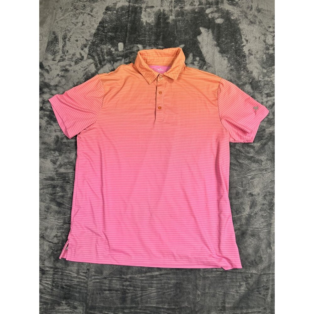 Birdie Bound Mens Gradient Striped Polo Shirt multi color Short Sleeve Size L